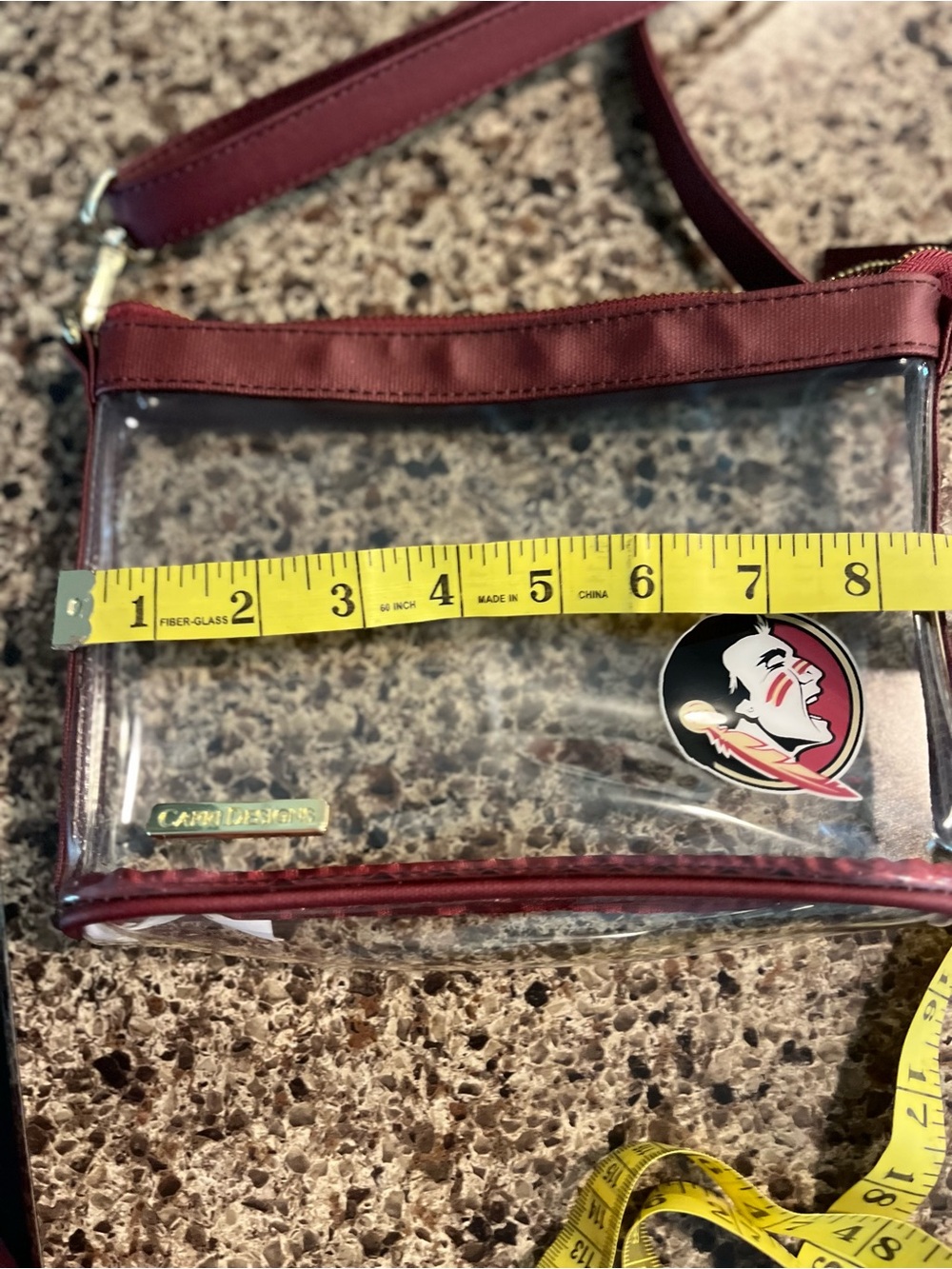 Clear Burgundy Crossbody Bag with Gold Accent - Picture 8 of 8